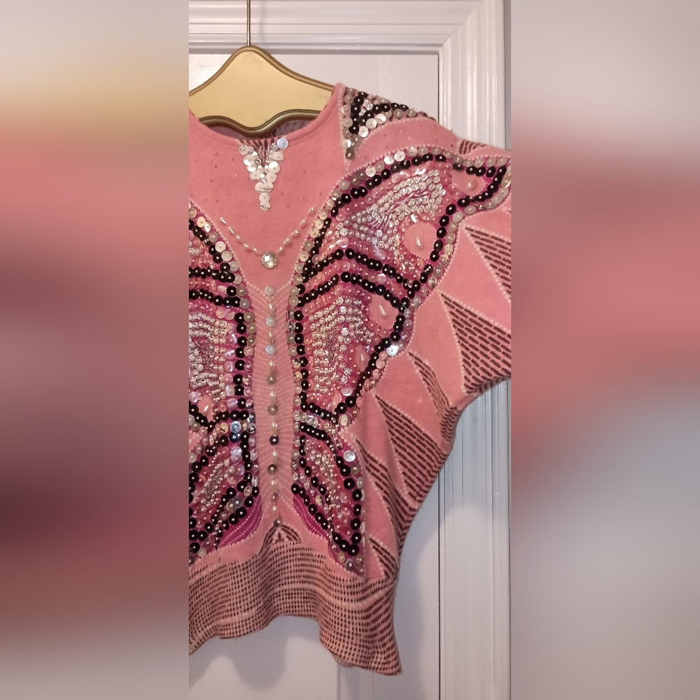 Simone Pia Vintage Italian  Sequin Butterfly Print sweater Size Small - Picture 14 of 16